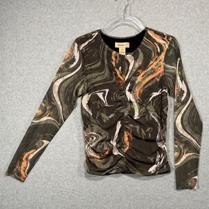 Bailey 44 Marble Print Ruched Long Sleeve Top Blouse Elegant Size M